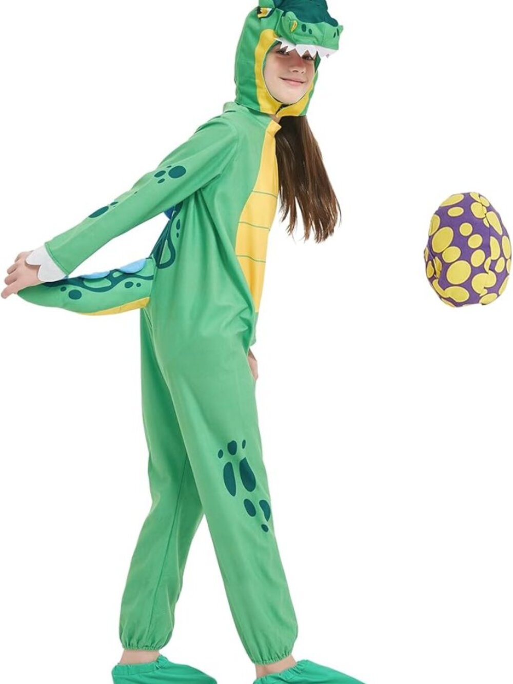 Cartoon Dinosaur Costume with Dino Egg, Cute Roar Cosplay Costume for Kids (6-8)
